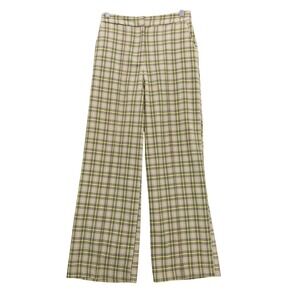 Topshop Plaid Wide Leg Pants‎ Size 4 Trousers Yellow Beige Checkered